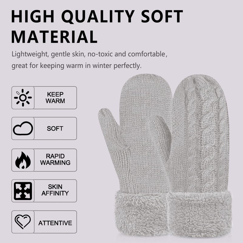 Whiteleopard Women's Winter Gloves Warm Lining - Cozy Wool Knit Thick Gloves Mittens in 11 color (gray) - Image 3